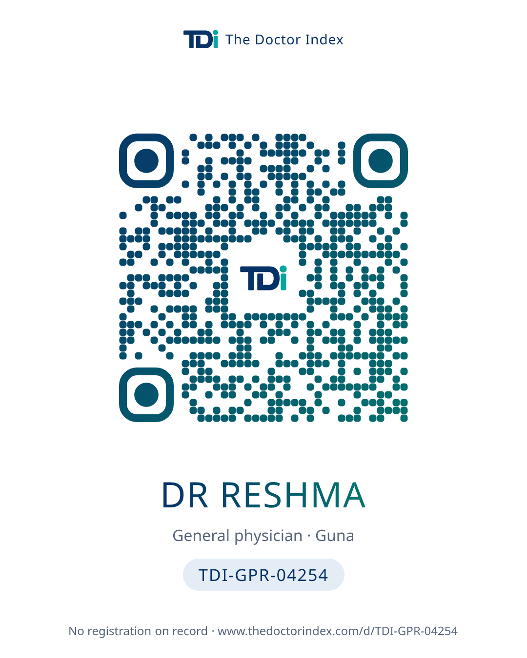 QR card for Dr Reshma, TDI-GPR-04254