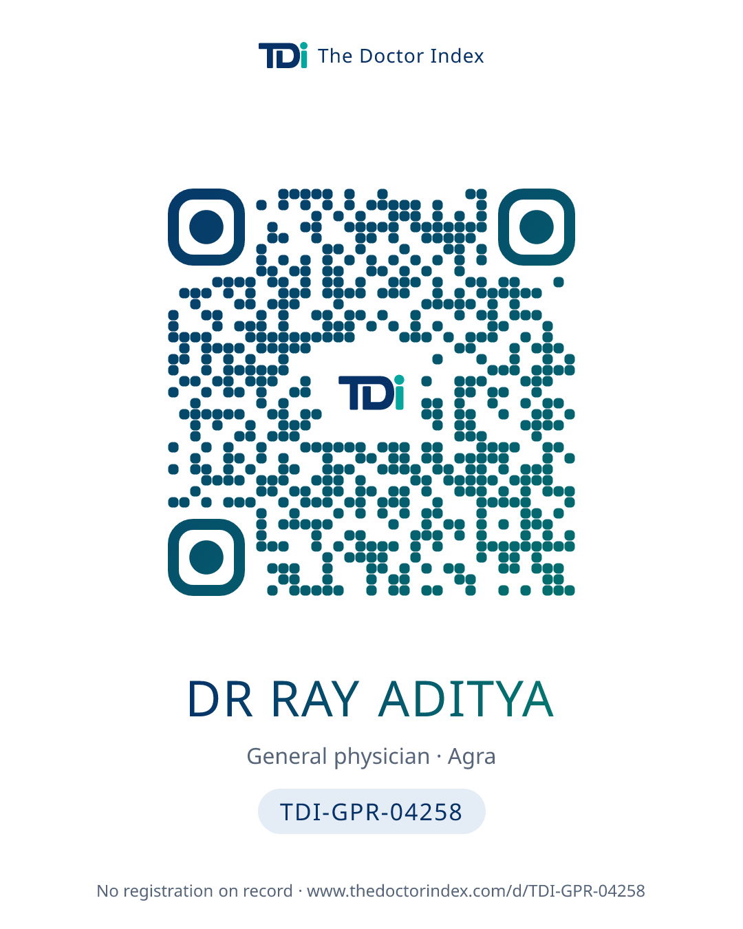 QR card for Dr Ray Aditya, TDI-GPR-04258