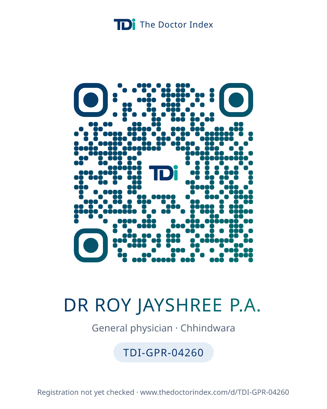 QR card for Dr Roy Jayshree P.A., TDI-GPR-04260