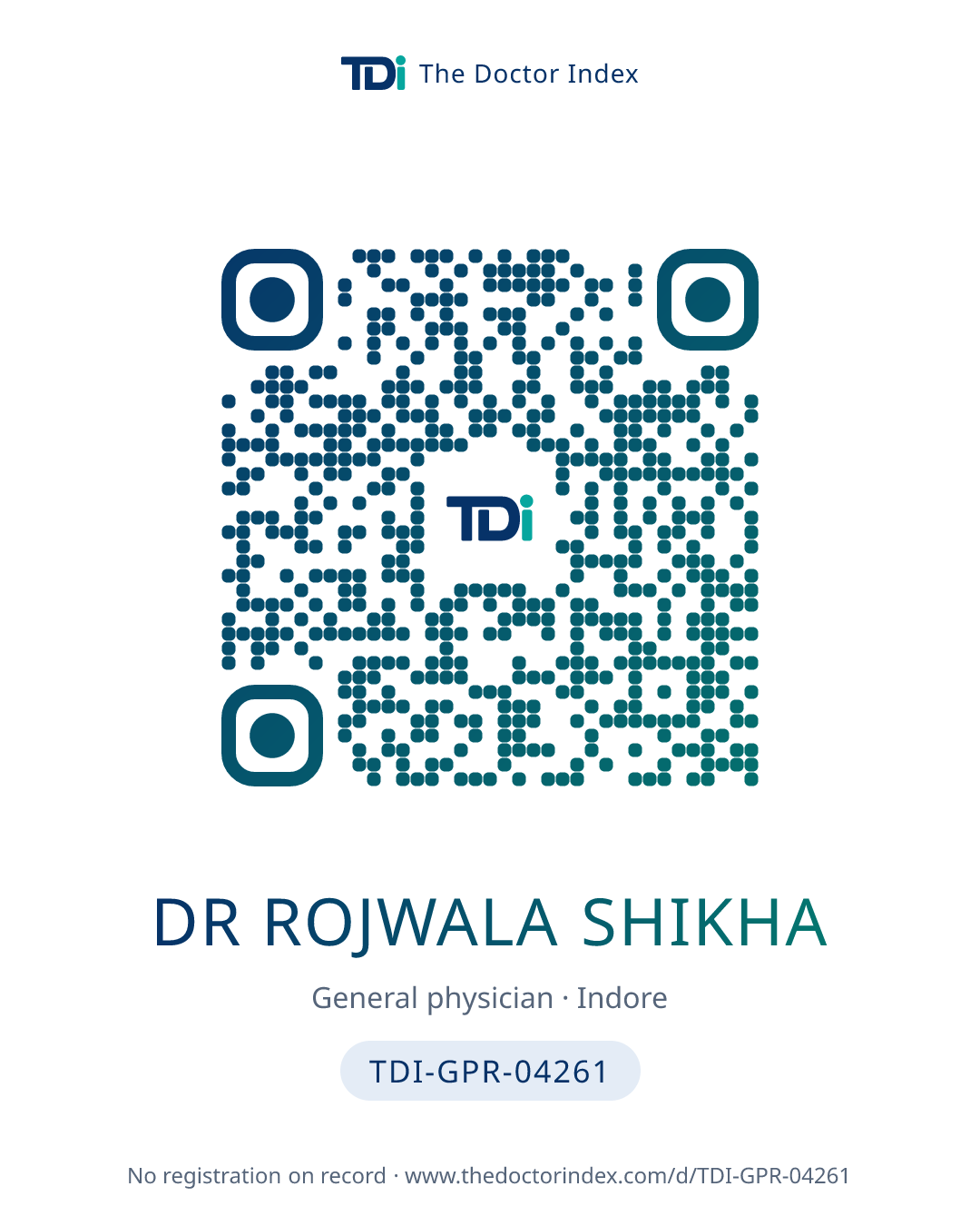 QR card for Dr Rojwala Shikha, TDI-GPR-04261