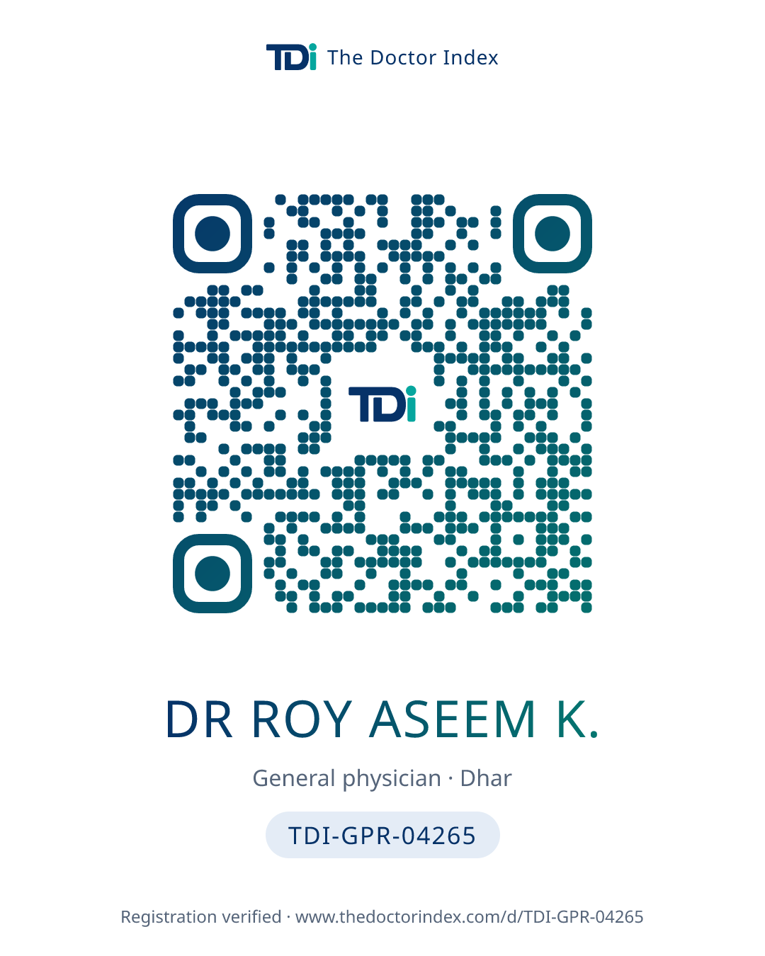QR card for Dr Roy Aseem K., TDI-GPR-04265