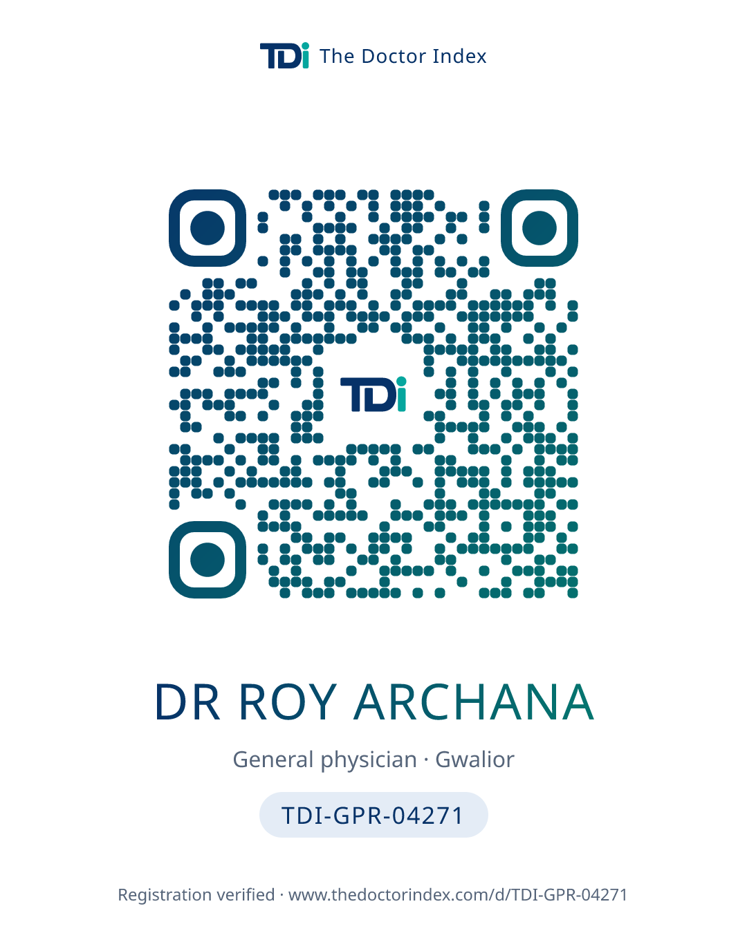 QR card for Dr Roy Archana, TDI-GPR-04271
