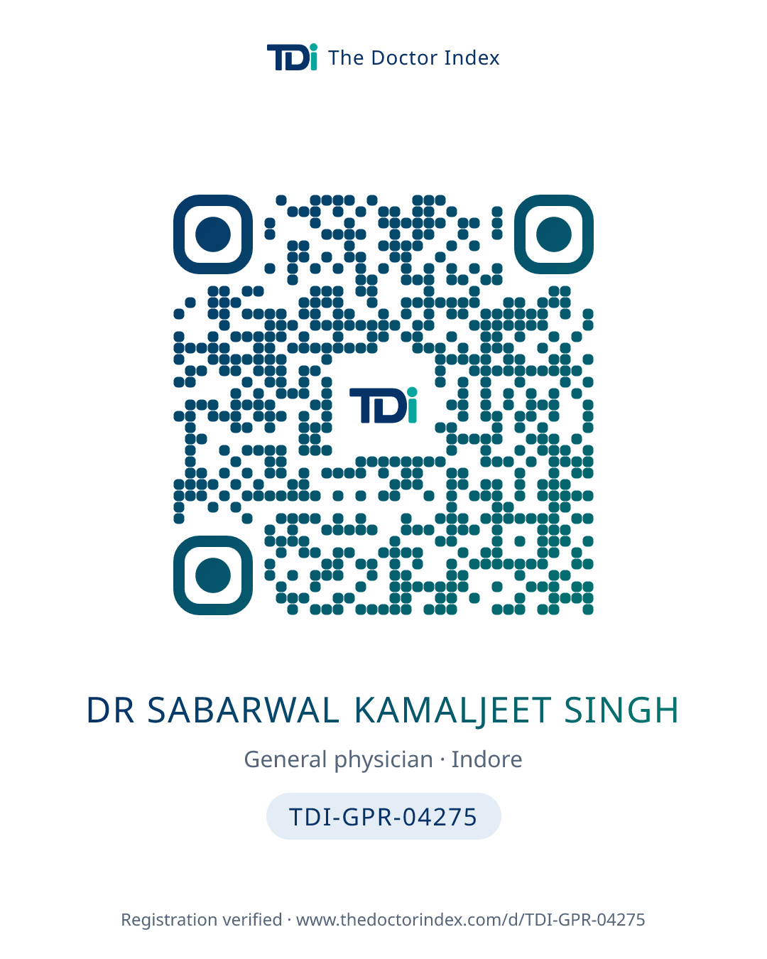QR card for Dr Sabarwal Kamaljeet Singh, TDI-GPR-04275