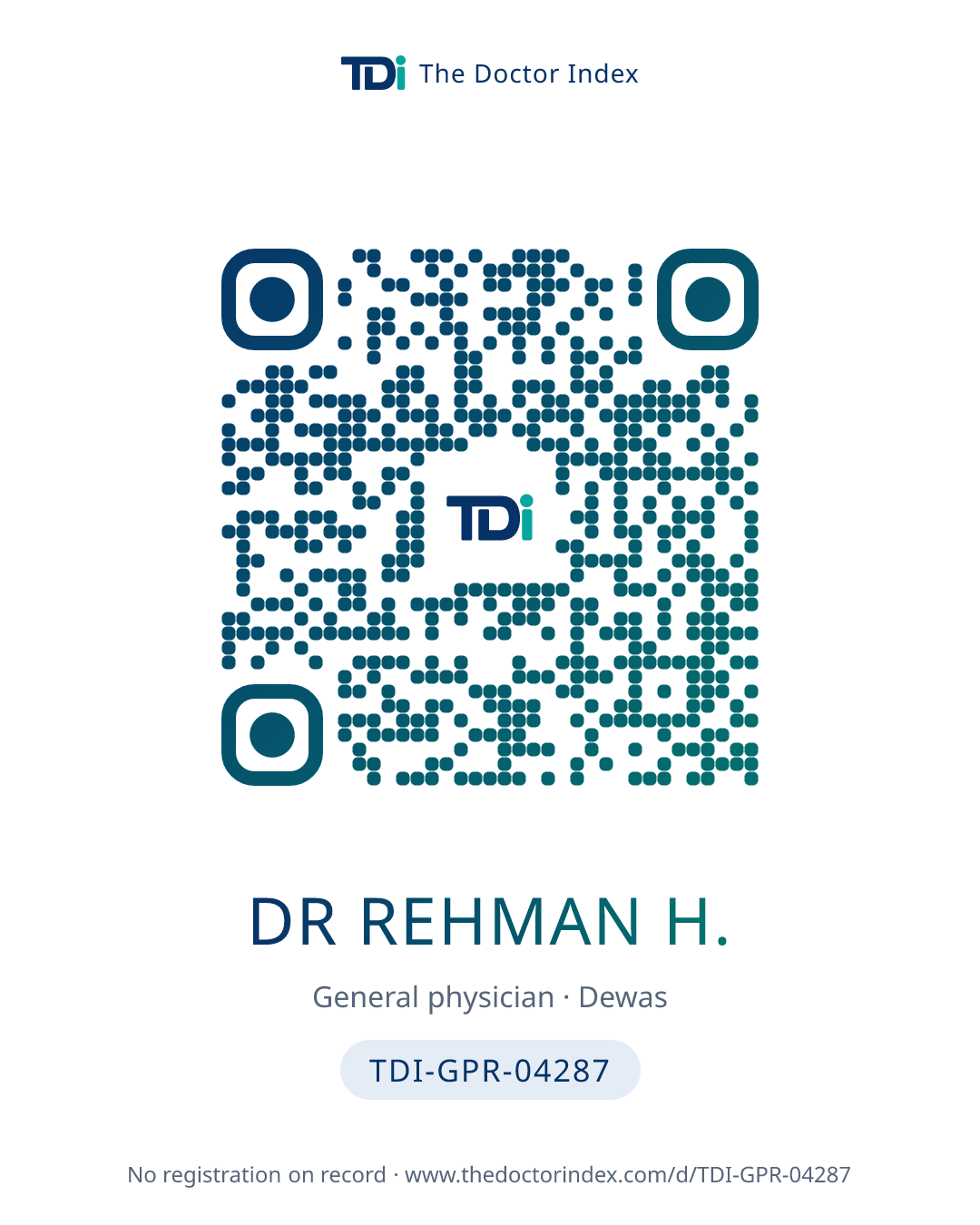 QR card for Dr Rehman H., TDI-GPR-04287