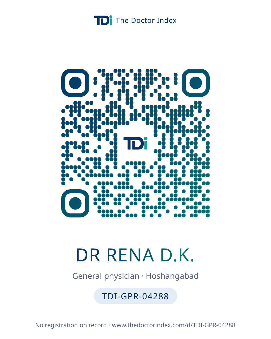 QR card for Dr Rena D.K., TDI-GPR-04288