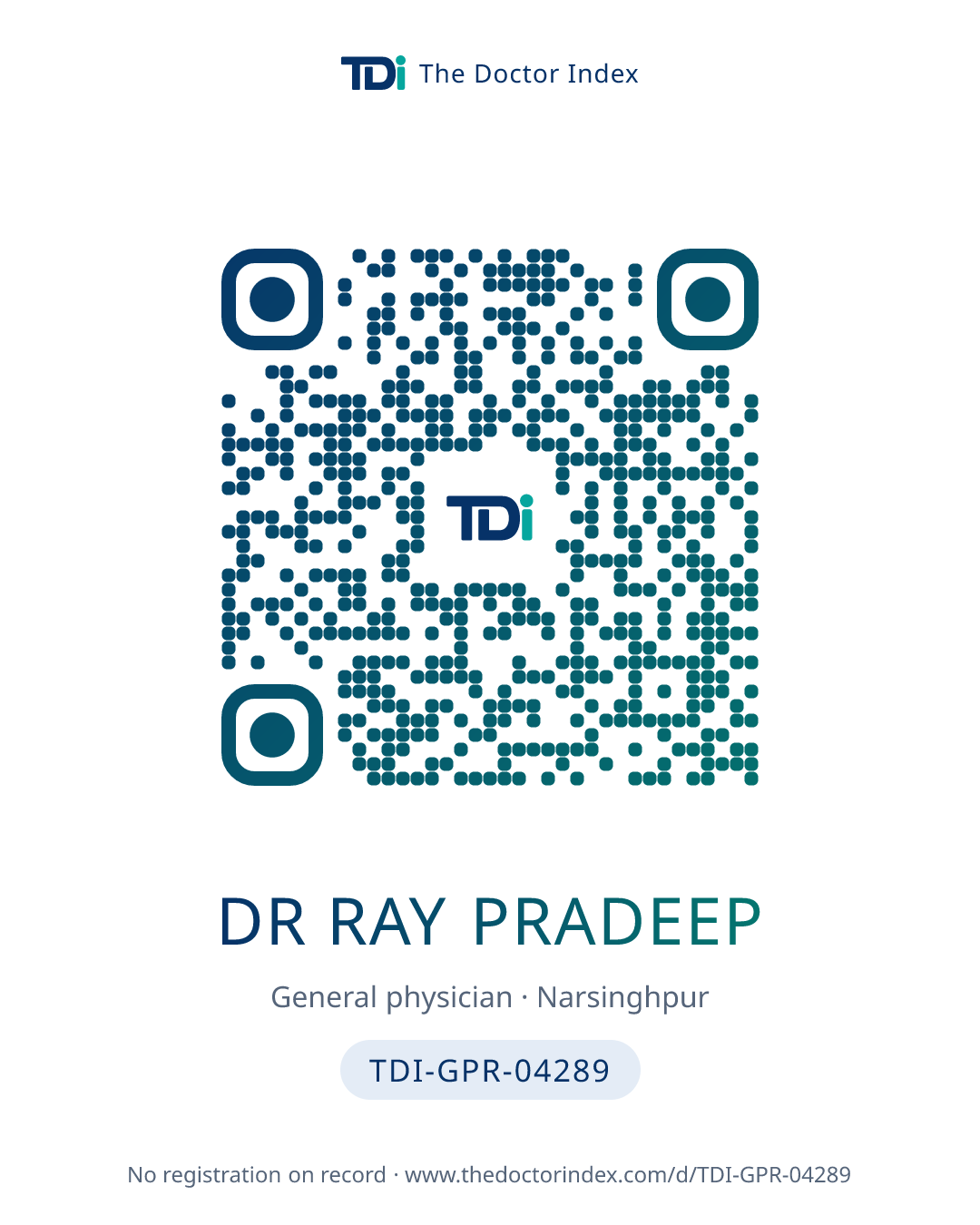 QR card for Dr Ray Pradeep, TDI-GPR-04289