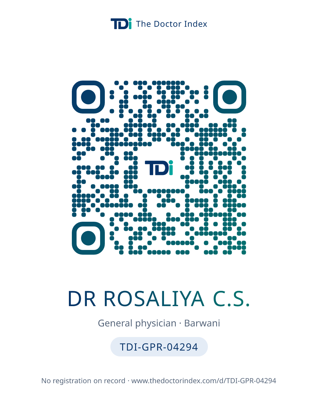 QR card for Dr Rosaliya C.S., TDI-GPR-04294