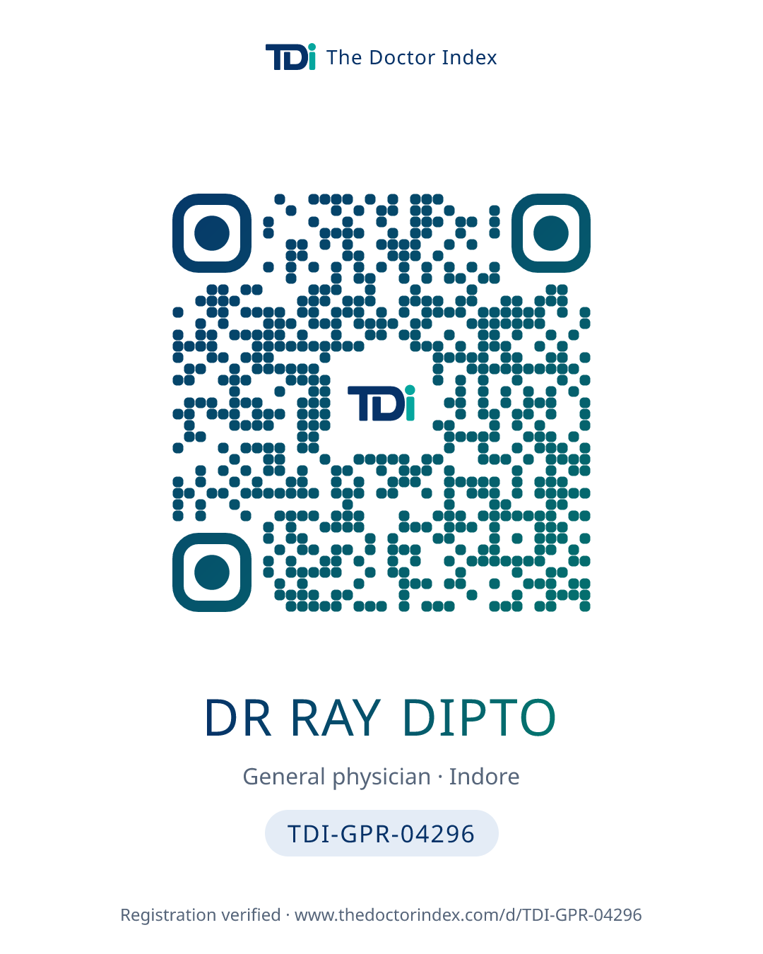 QR card for Dr Ray Dipto, TDI-GPR-04296