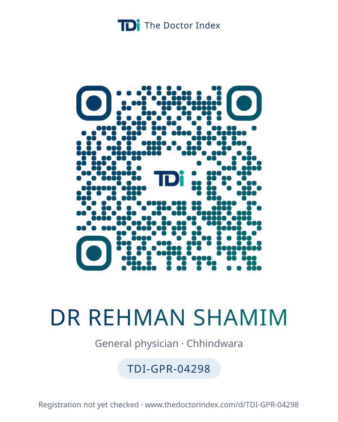 QR card for Dr Rehman Shamim, TDI-GPR-04298