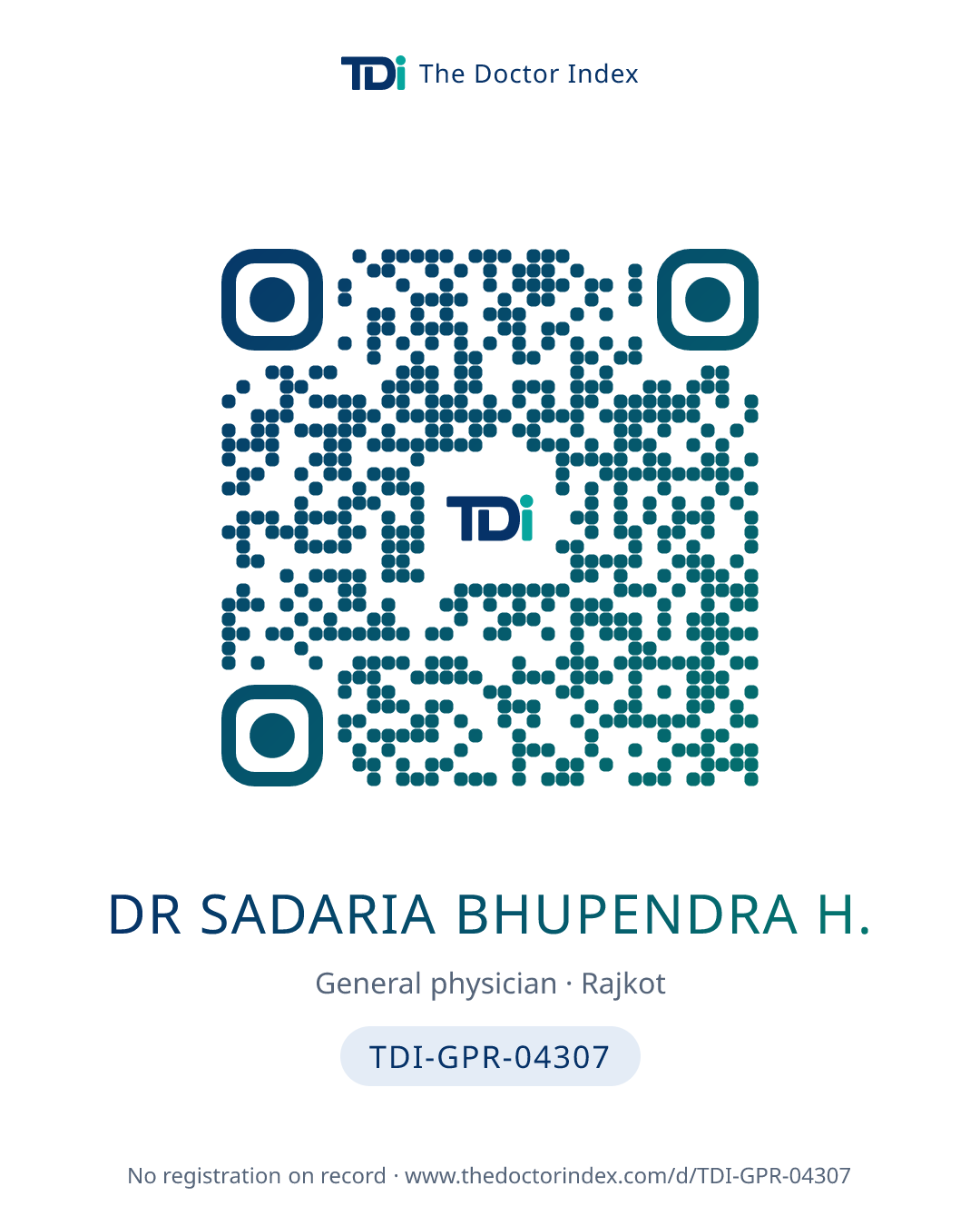 QR card for Dr Sadaria Bhupendra H., TDI-GPR-04307