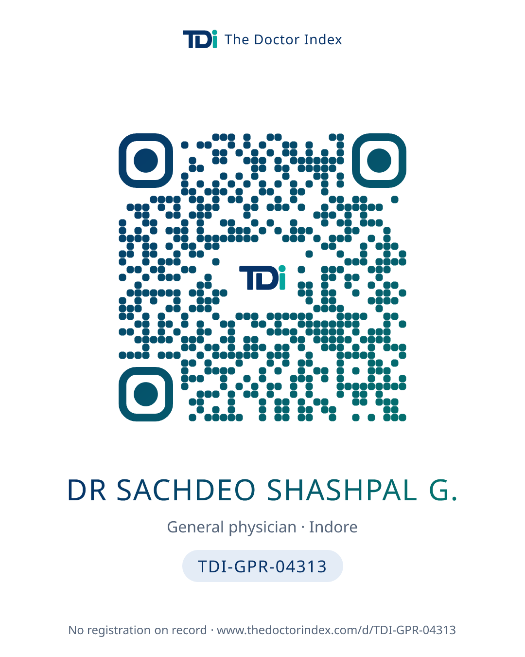 QR card for Dr Sachdeo Shashpal G., TDI-GPR-04313