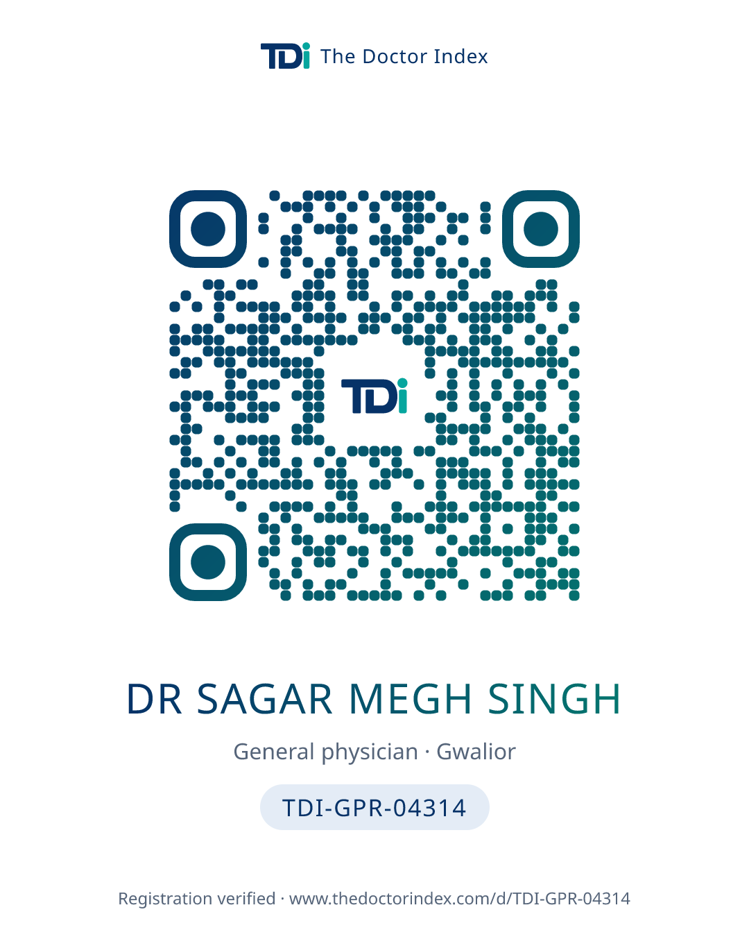 QR card for Dr Sagar Megh Singh, TDI-GPR-04314