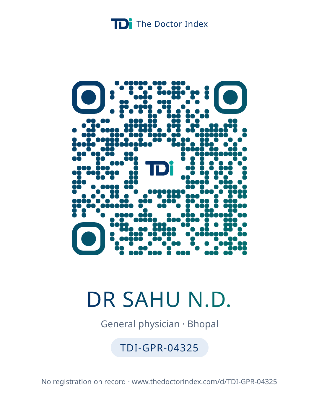 QR card for Dr Sahu N.D., TDI-GPR-04325