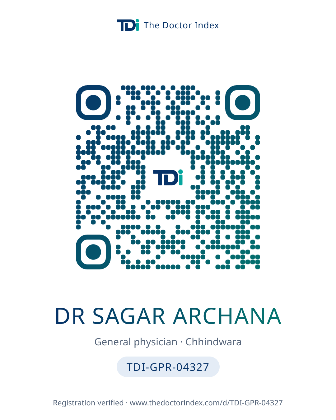 QR card for Dr Sagar Archana, TDI-GPR-04327