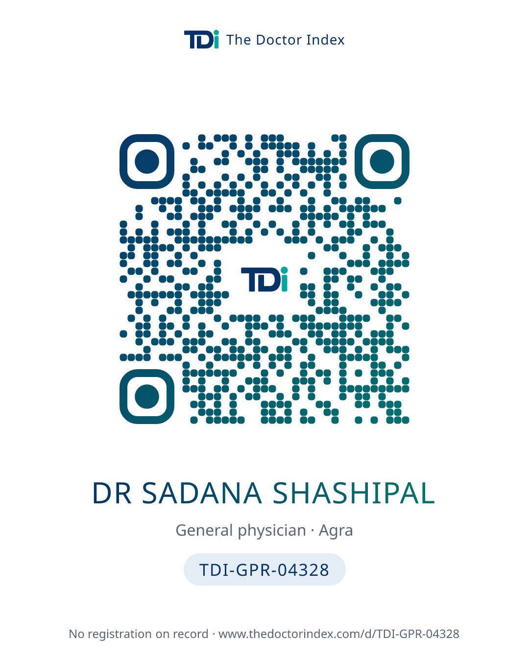 QR card for Dr Sadana Shashipal, TDI-GPR-04328