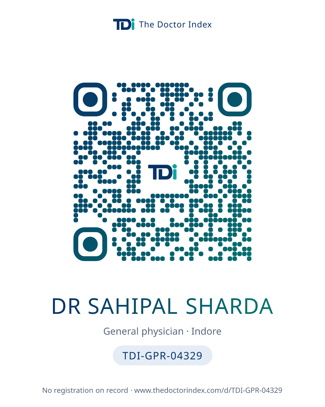QR card for Dr Sahipal Sharda, TDI-GPR-04329