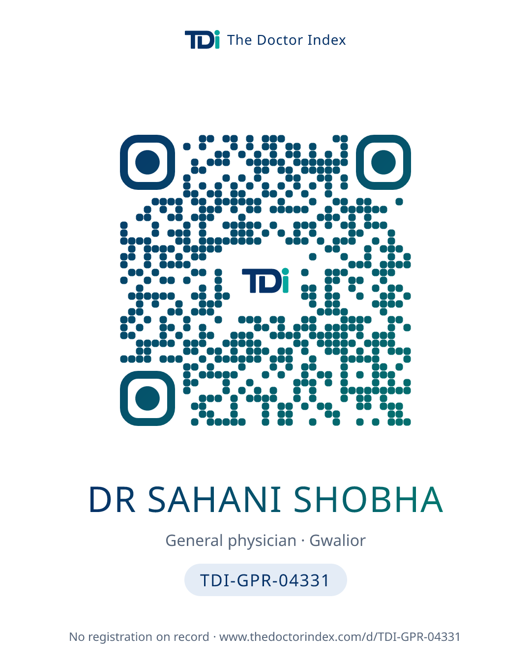 QR card for Dr Sahani Shobha, TDI-GPR-04331