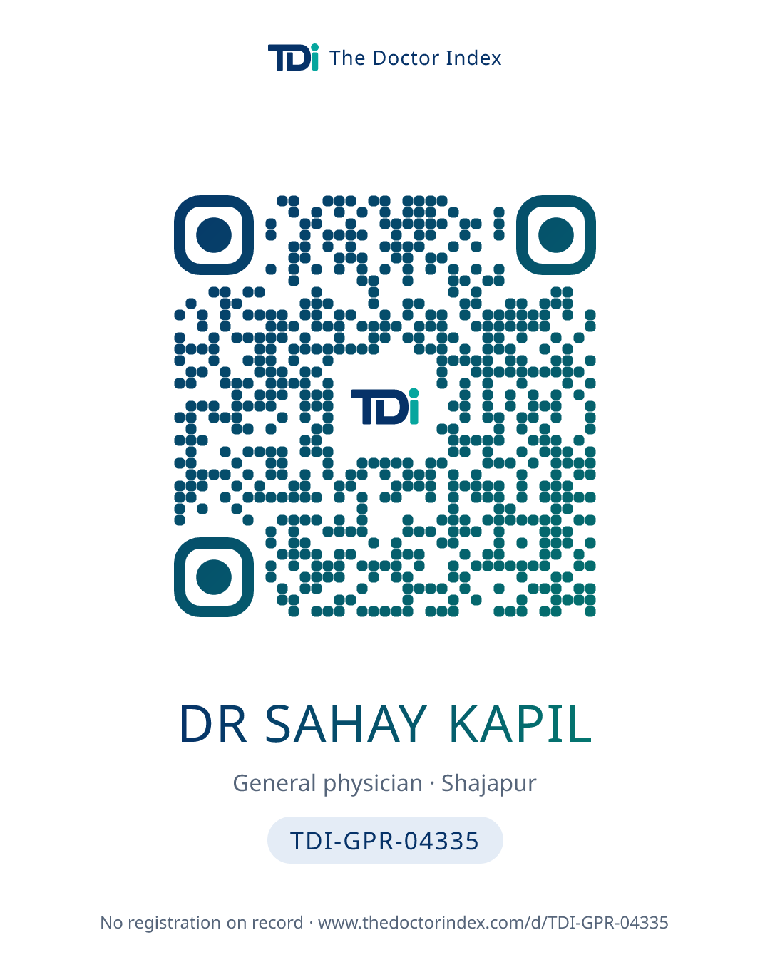 QR card for Dr Sahay Kapil, TDI-GPR-04335