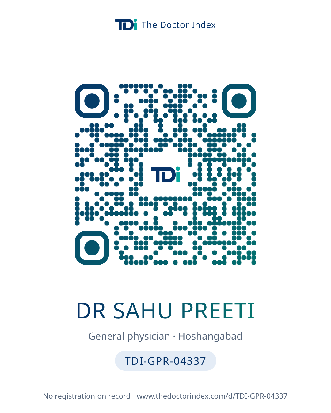 QR card for Dr Sahu Preeti, TDI-GPR-04337