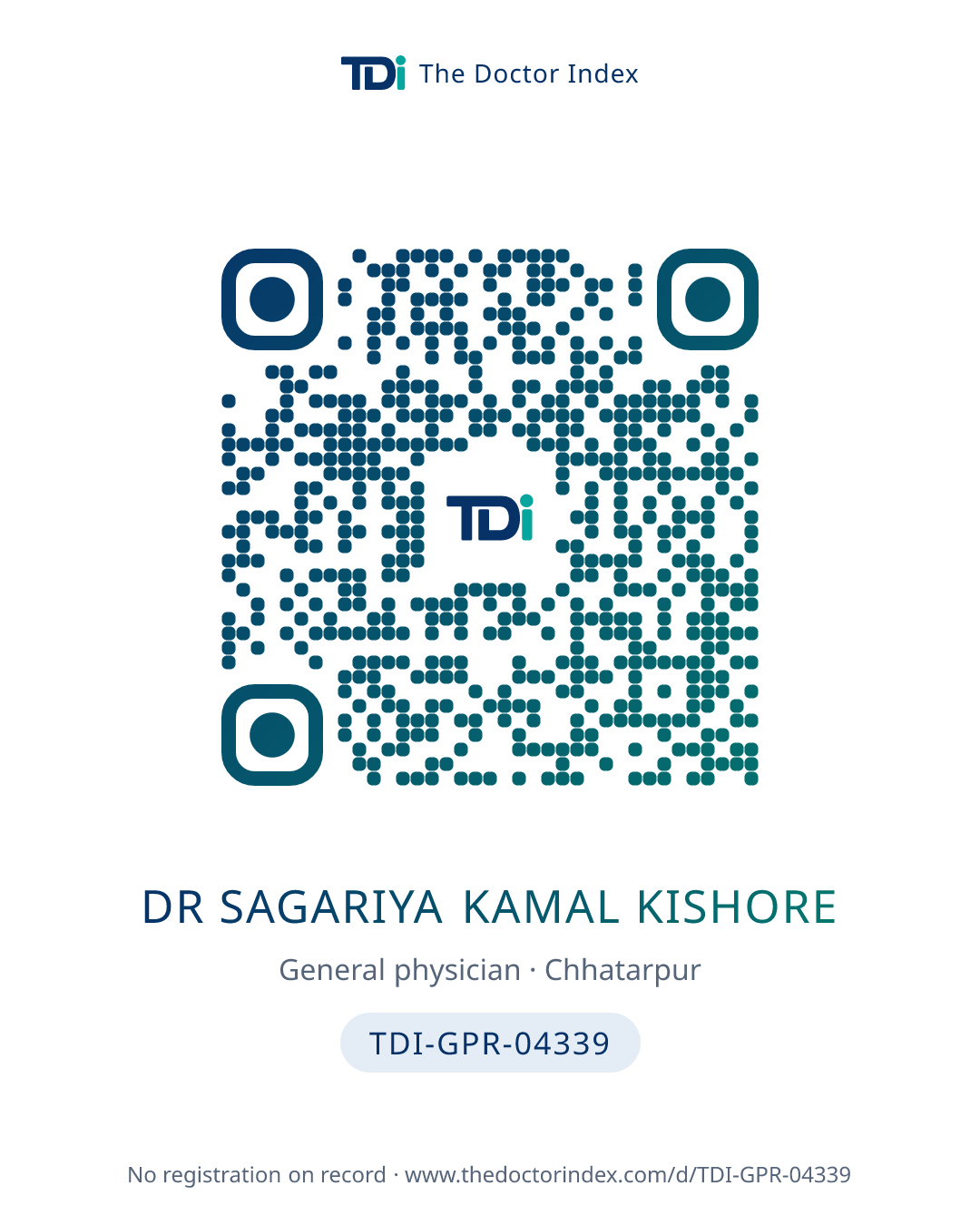 QR card for Dr Sagariya Kamal Kishore, TDI-GPR-04339