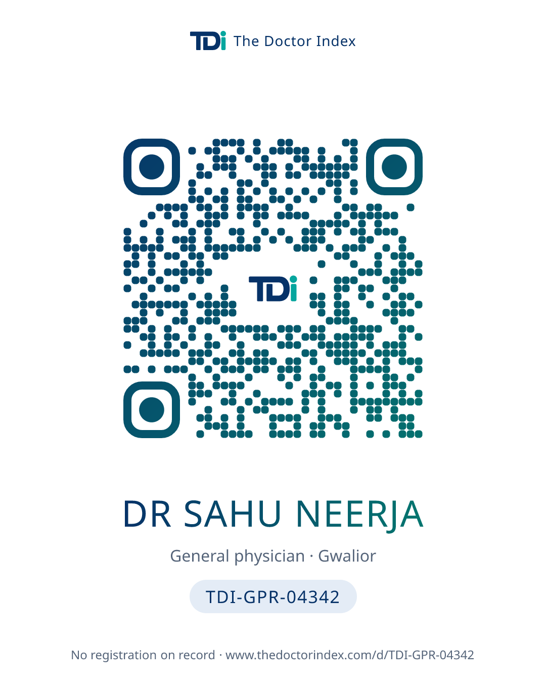QR card for Dr Sahu Neerja, TDI-GPR-04342