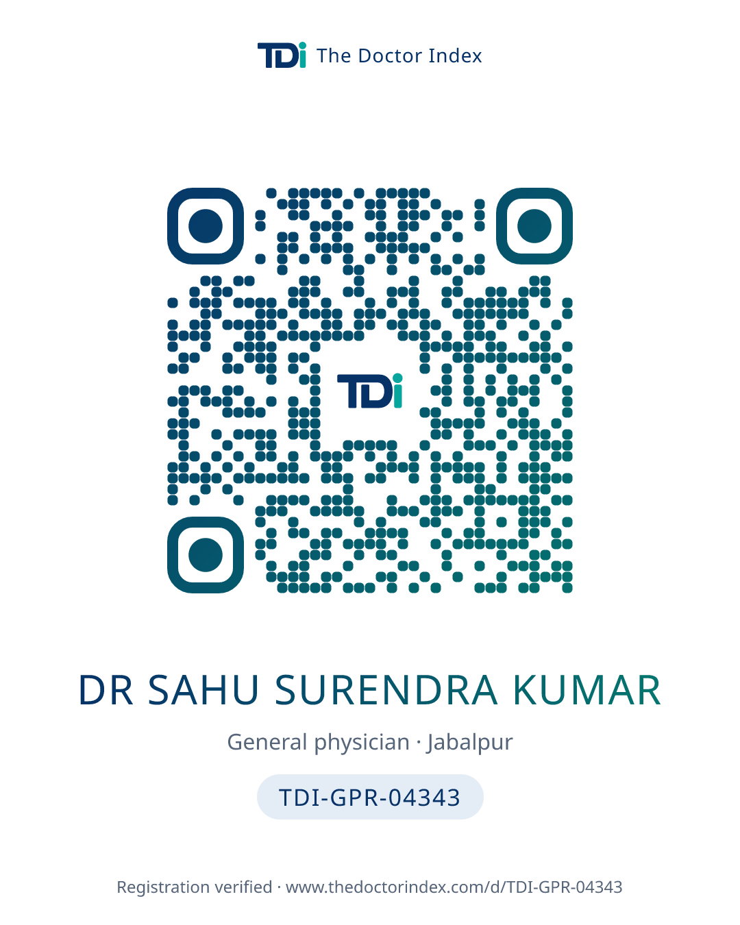 QR card for Dr Sahu Surendra Kumar, TDI-GPR-04343