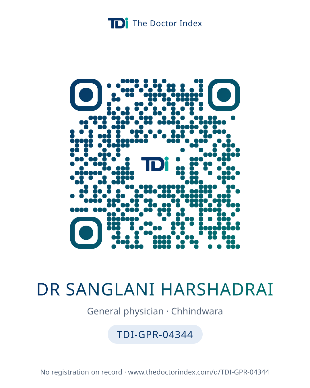 QR card for Dr Sanglani Harshadrai, TDI-GPR-04344