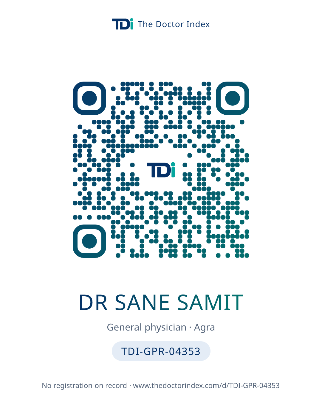 QR card for Dr Sane Samit, TDI-GPR-04353