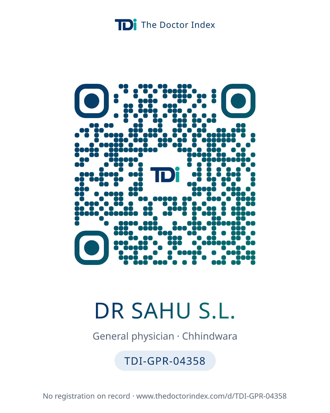 QR card for Dr Sahu S.L., TDI-GPR-04358
