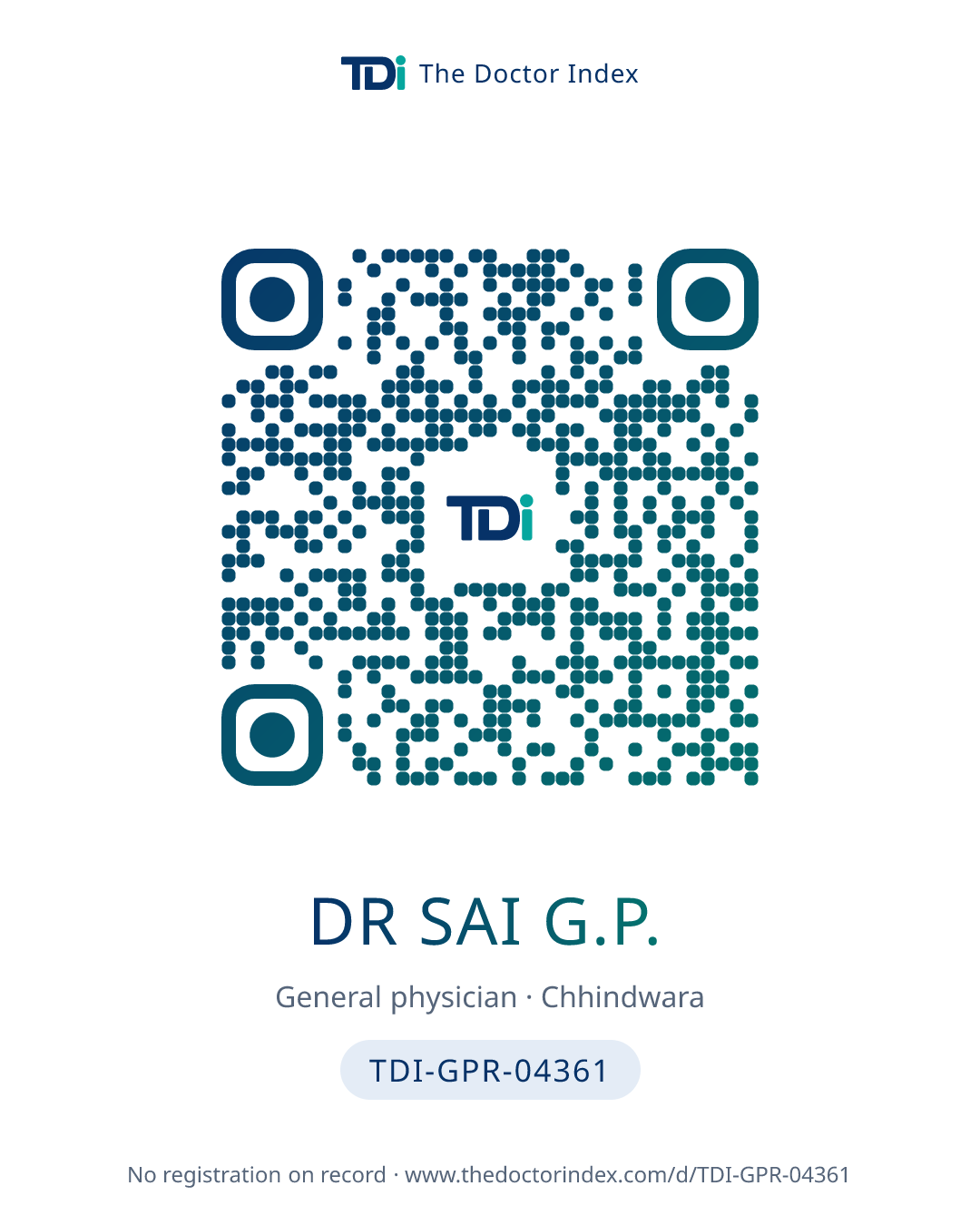 QR card for Dr Sai G.P., TDI-GPR-04361