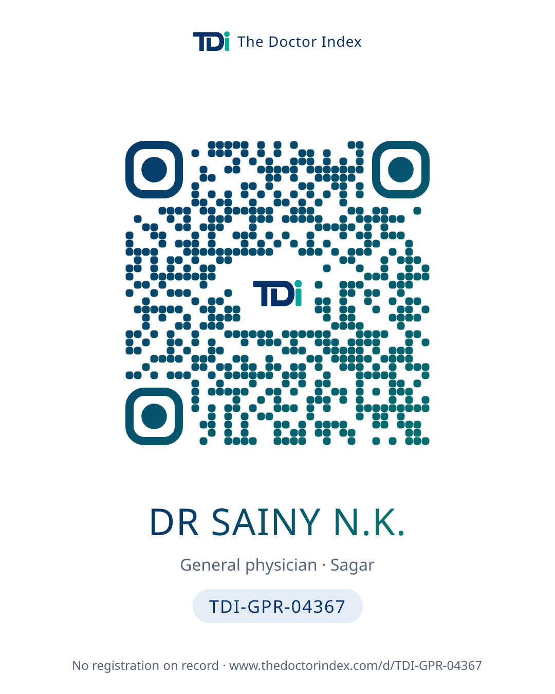 QR card for Dr Sainy N.K., TDI-GPR-04367