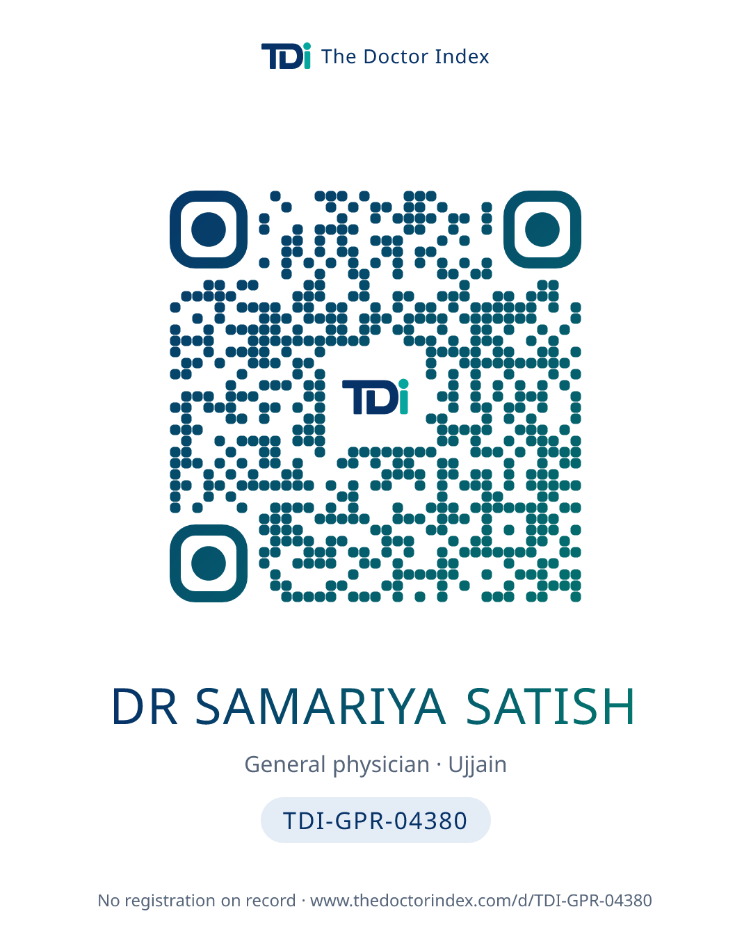 QR card for Dr Samariya Satish, TDI-GPR-04380