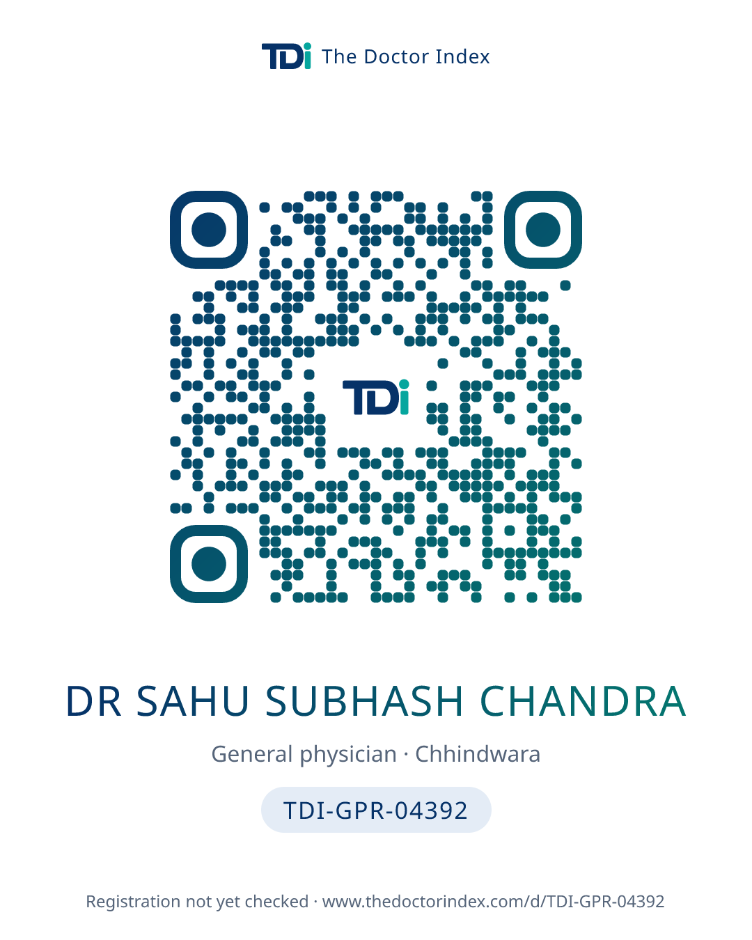 QR card for Dr Sahu Subhash Chandra, TDI-GPR-04392