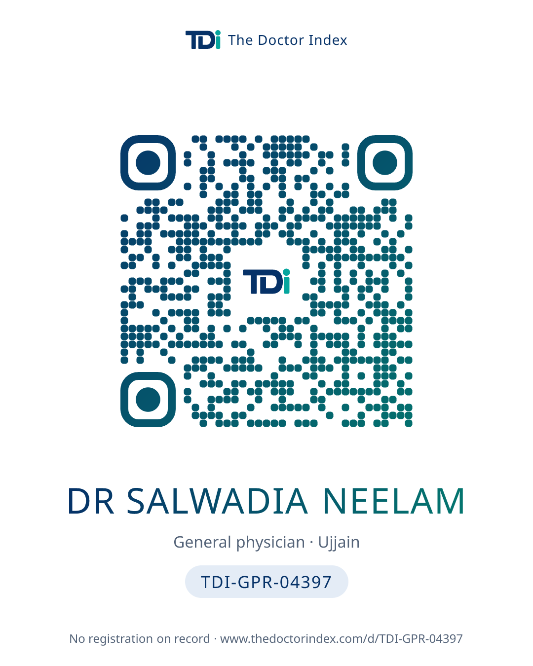 QR card for Dr Salwadia Neelam, TDI-GPR-04397