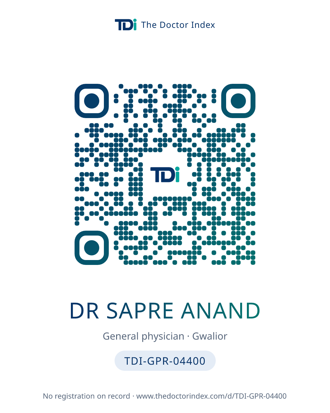 QR card for Dr Sapre Anand, TDI-GPR-04400