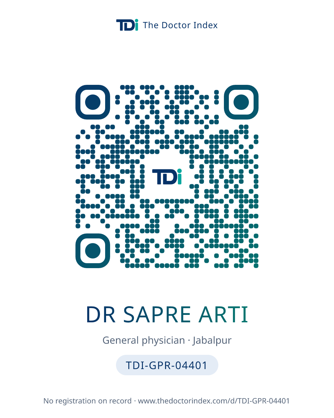 QR card for Dr Sapre Arti, TDI-GPR-04401