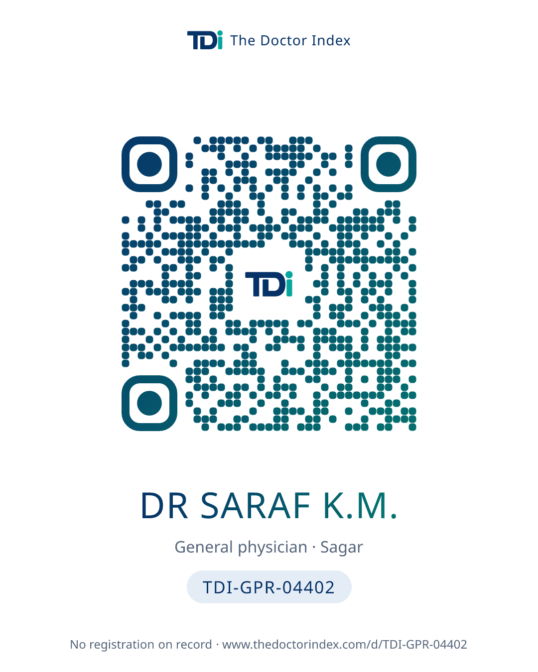 QR card for Dr Saraf K.M., TDI-GPR-04402