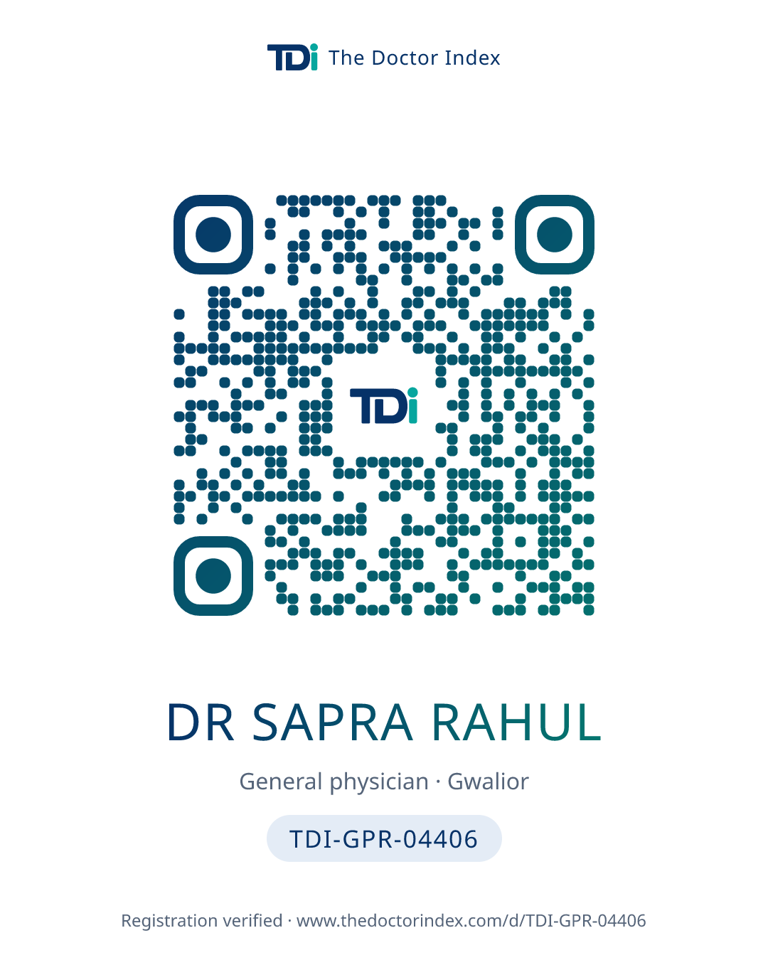 QR card for Dr Sapra Rahul, TDI-GPR-04406