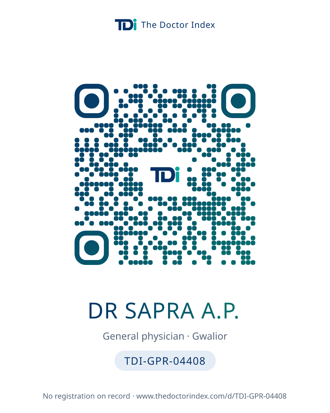 QR card for Dr Sapra A.P., TDI-GPR-04408