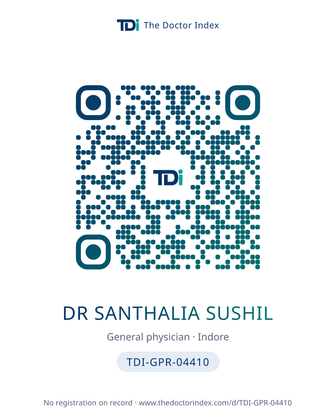 QR card for Dr Santhalia Sushil, TDI-GPR-04410