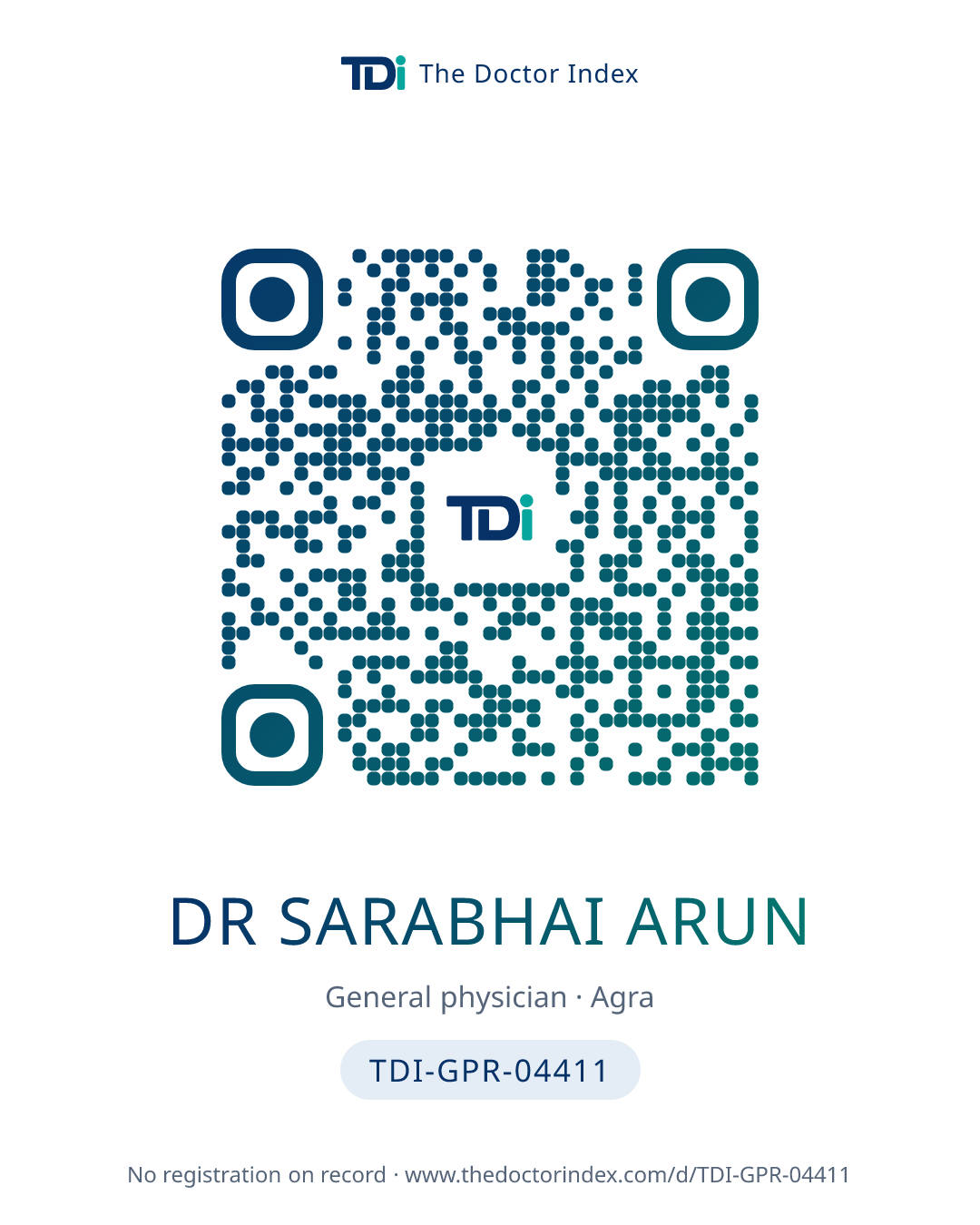 QR card for Dr Sarabhai Arun, TDI-GPR-04411