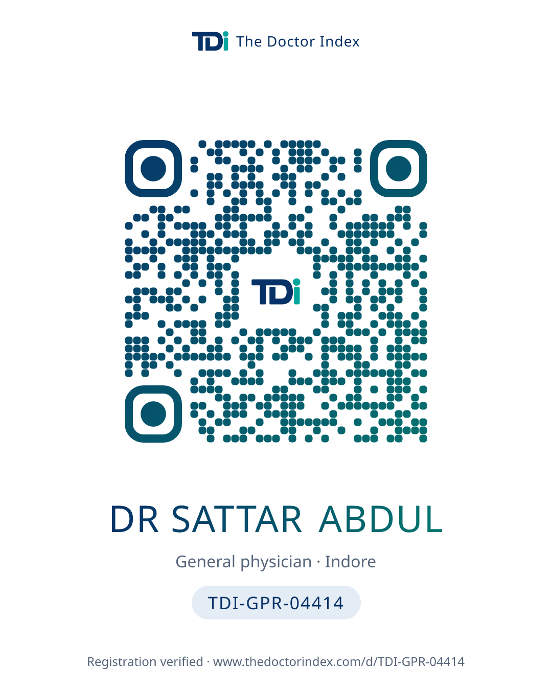 QR card for Dr Sattar Abdul, TDI-GPR-04414