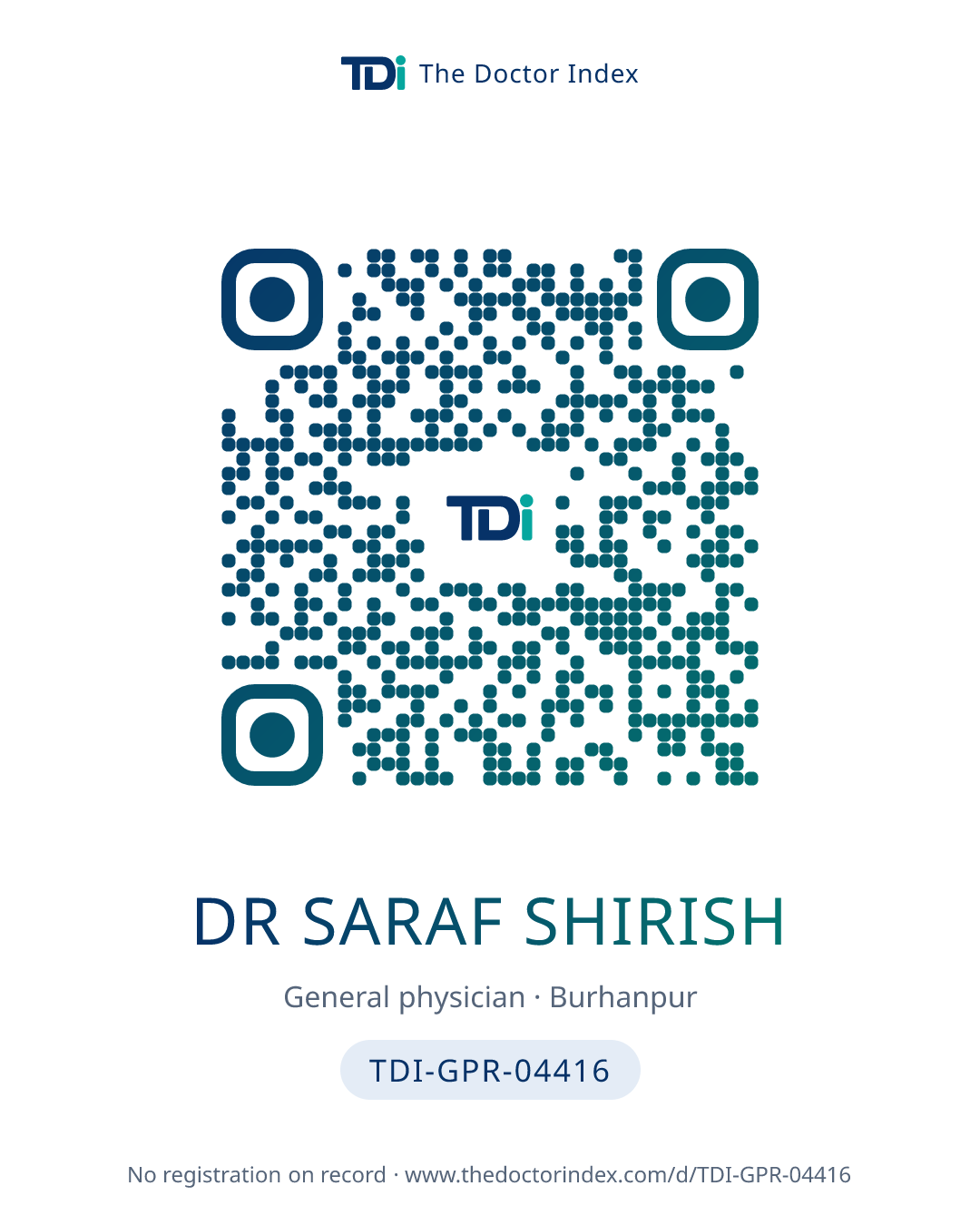 QR card for Dr Saraf Shirish, TDI-GPR-04416