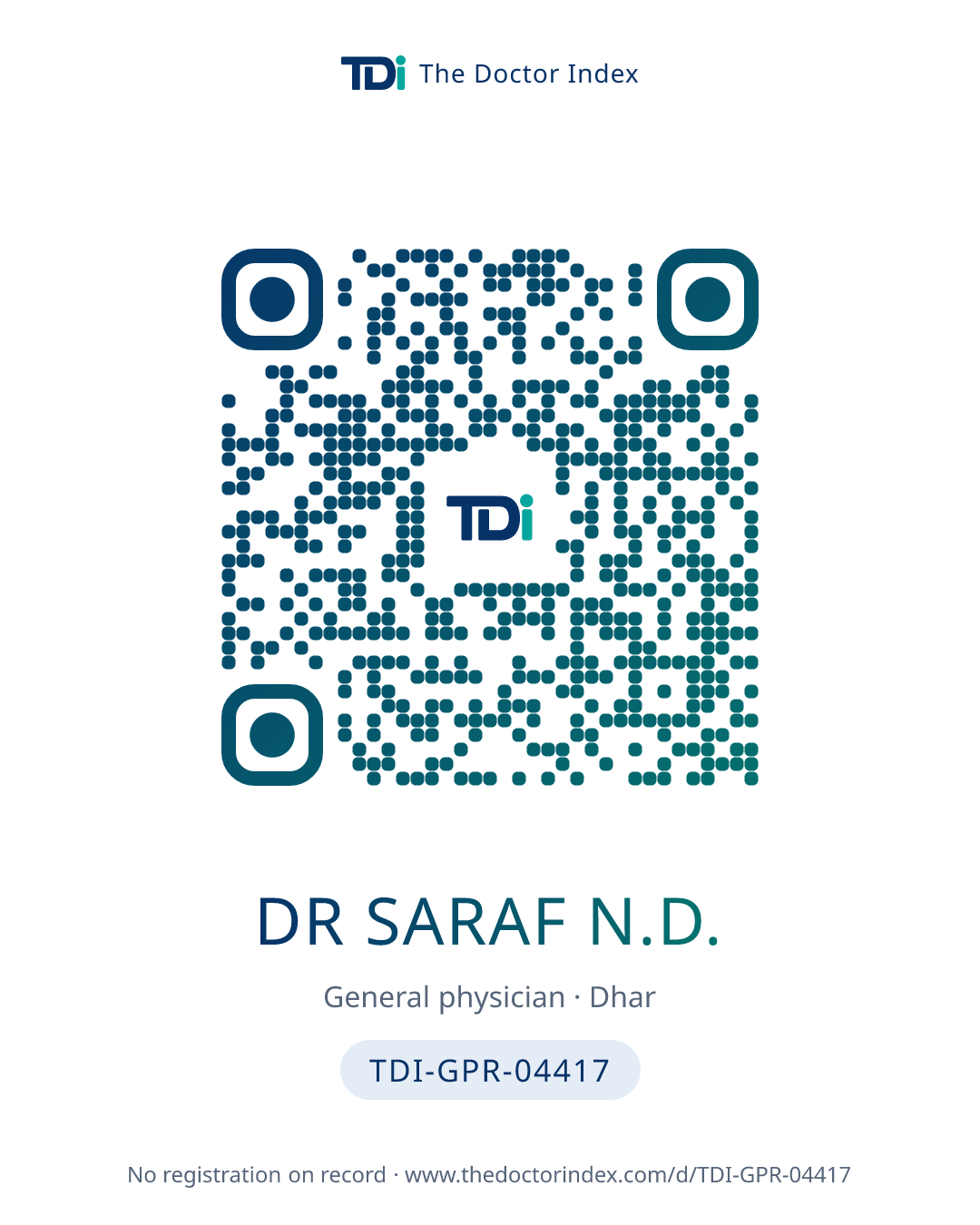 QR card for Dr Saraf N.D., TDI-GPR-04417