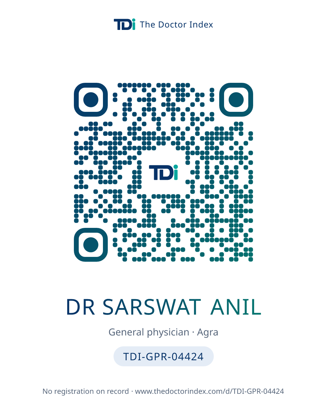QR card for Dr Sarswat Anil, TDI-GPR-04424