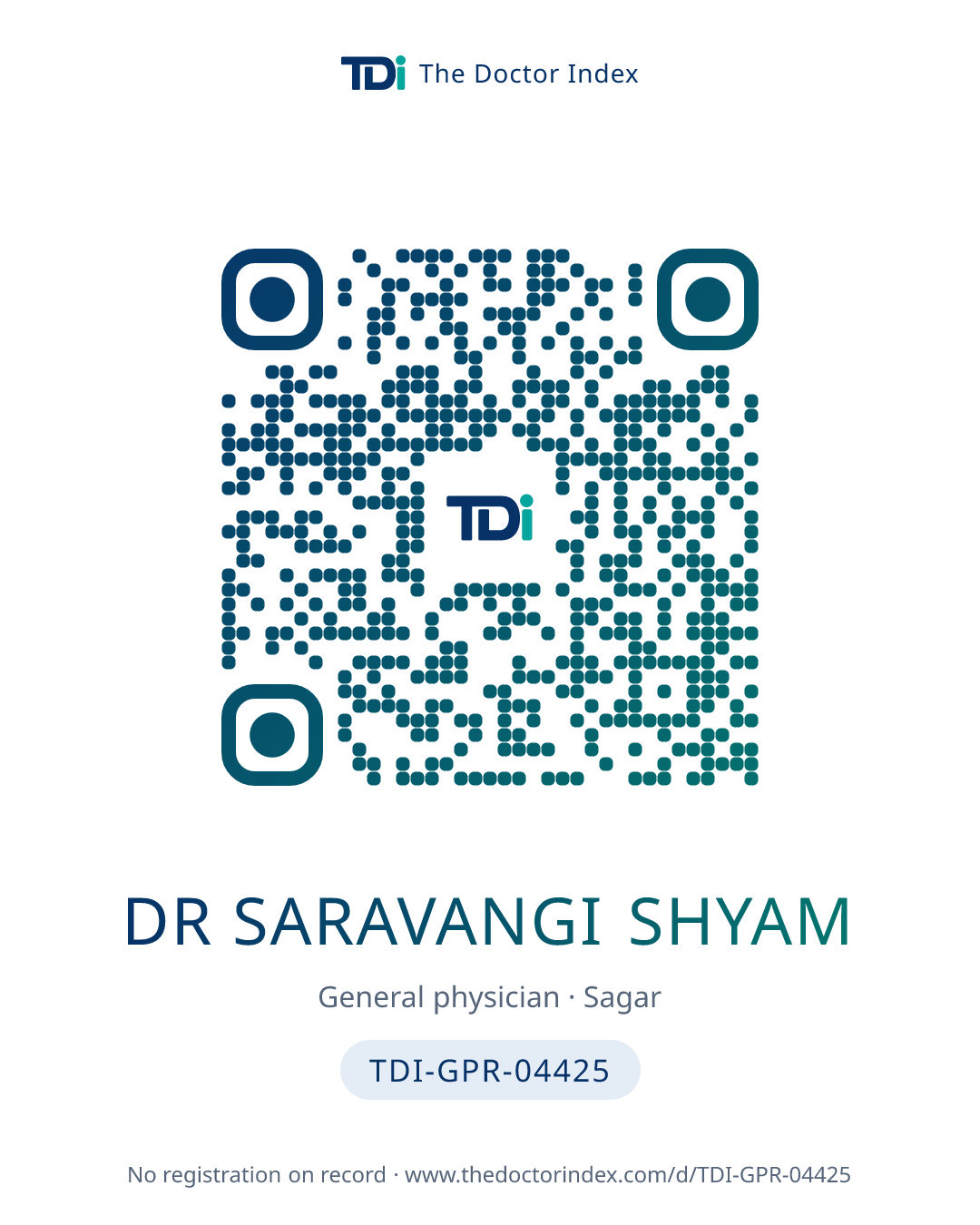 QR card for Dr Saravangi Shyam, TDI-GPR-04425