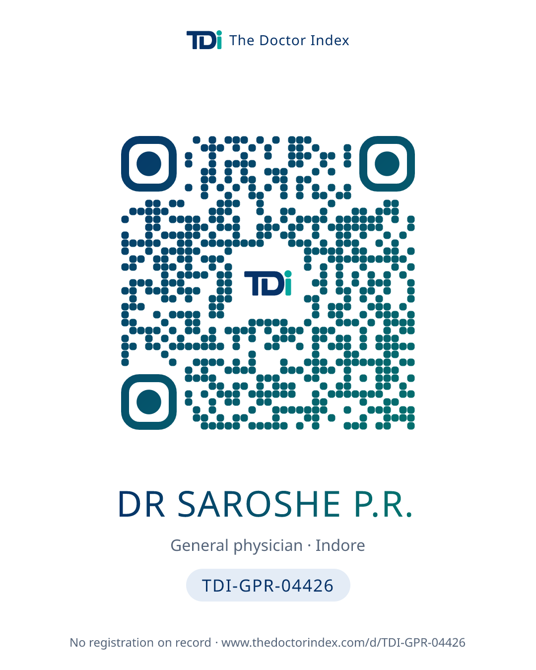 QR card for Dr Saroshe P.R., TDI-GPR-04426