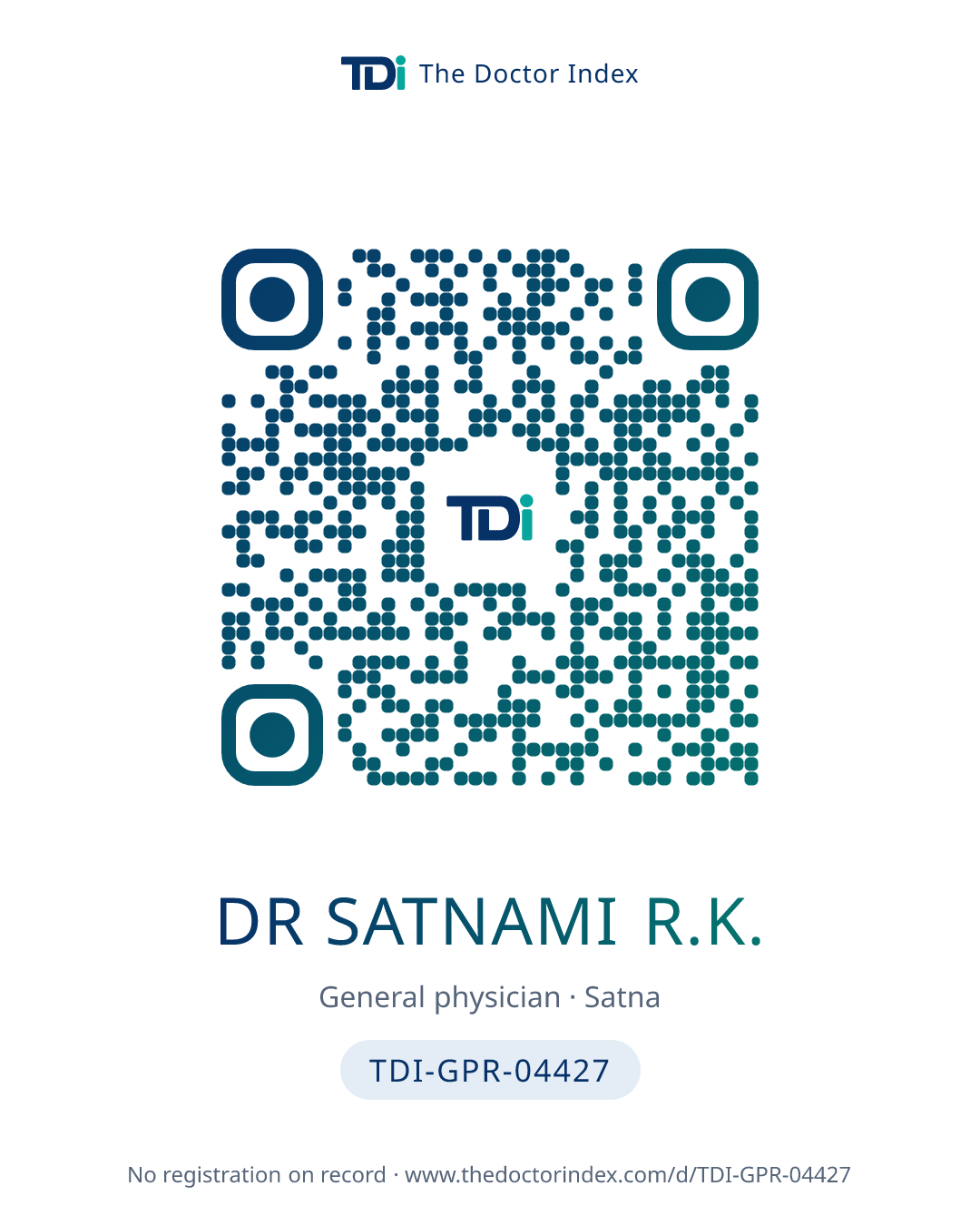 QR card for Dr Satnami R.K., TDI-GPR-04427