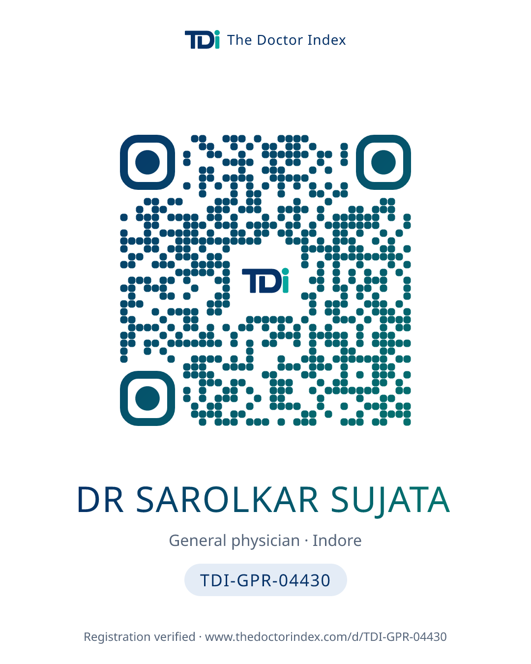 QR card for Dr Sarolkar Sujata, TDI-GPR-04430