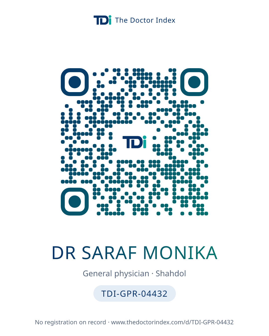 QR card for Dr Saraf Monika, TDI-GPR-04432